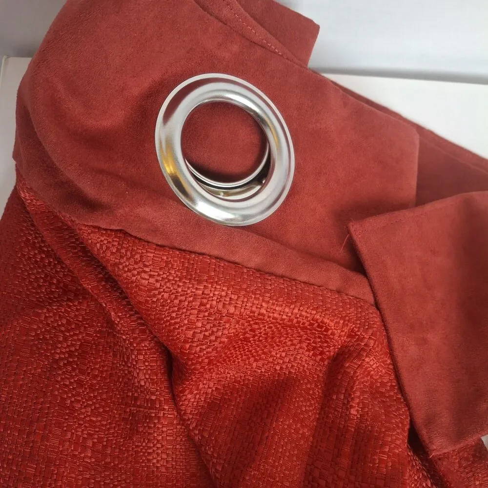 VTG Pier 1 Imports Ciudad Curtain Panel (2) Red 54x84 Woven Faux Suede Grommet